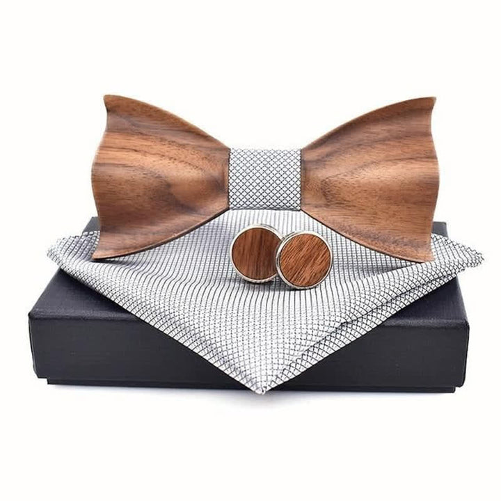 Juego de 3 pajaritas de madera a cuadros pequeños para hombre