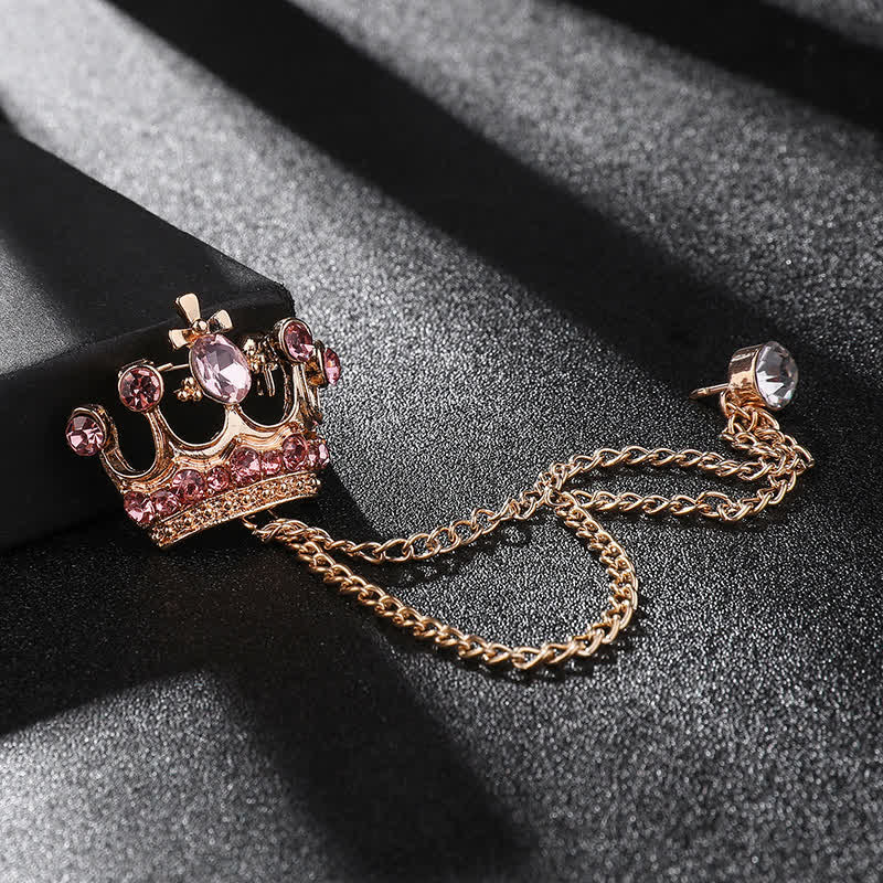 Broche con cadena de corona y diamantes de imitación estilo retro para hombre