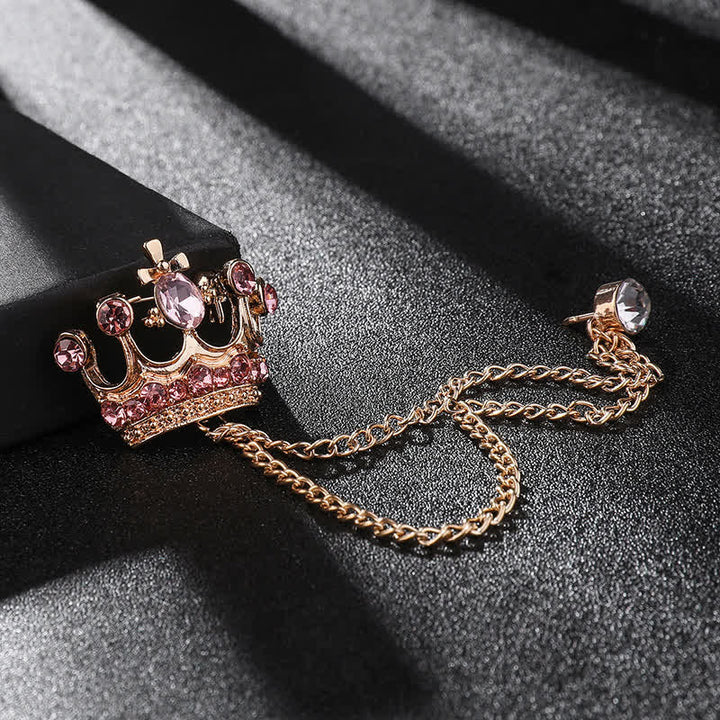 Broche con cadena de corona y diamantes de imitación estilo retro para hombre