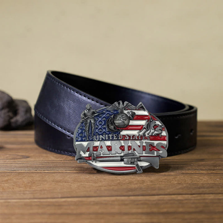Cinturón de cuero con hebilla de marines estadounidenses para hombre, hecho a mano