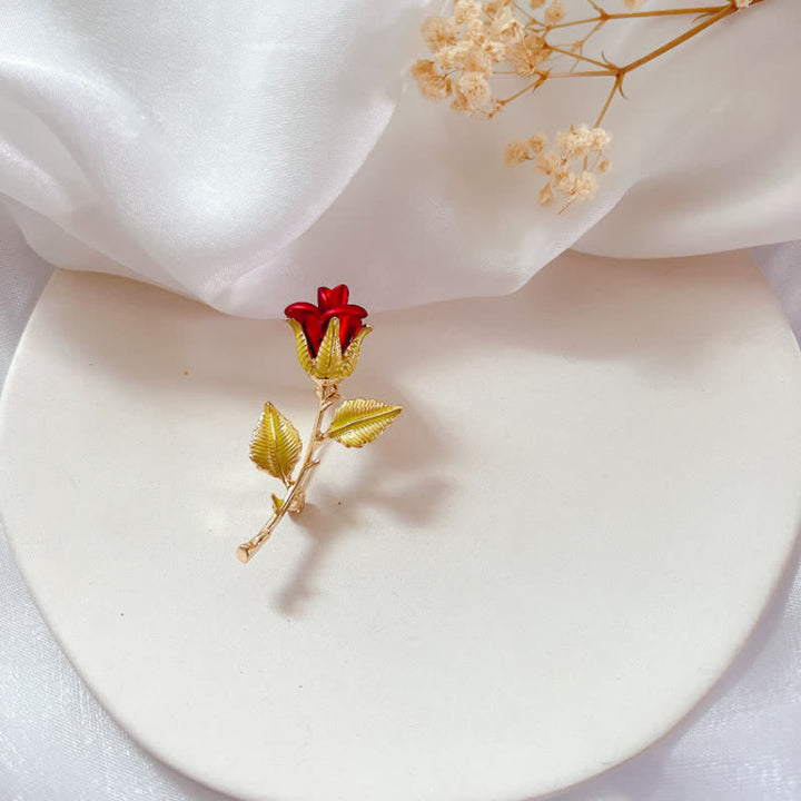 Broche de rosa con tallo para mujer
