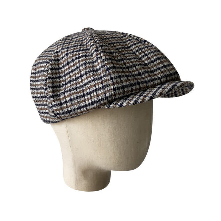 Gorra tipo boina de repartidor de periódicos con cuadros de pata de gallo