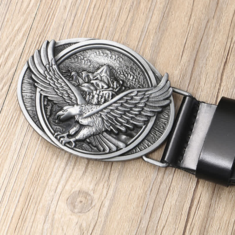 Cinturón de cuero con diseño tallado y hebilla de águila voladora novedoso para hombre