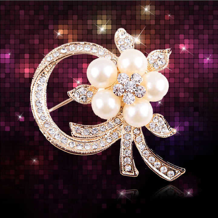 Broche de perlas y diamantes de imitación para mujer