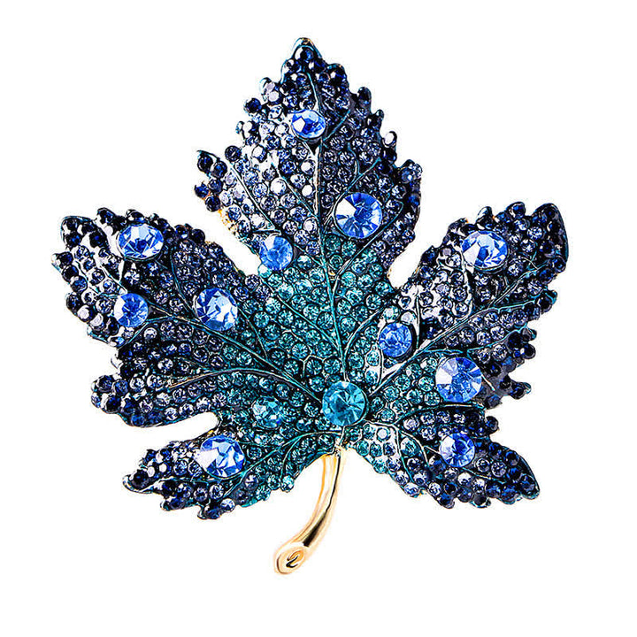 Broche de hoja de arce con cristales de imitación para mujer