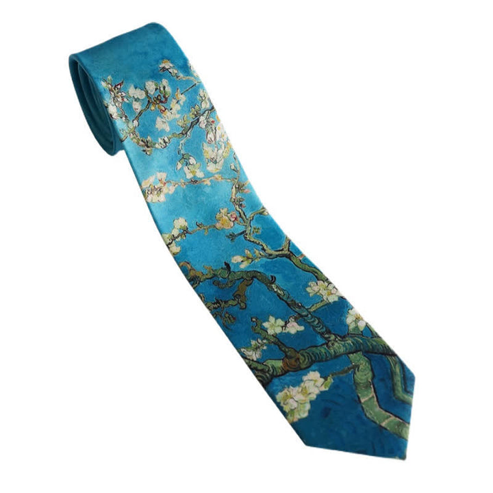 Corbata con diseño de árbol de almendro en flor para hombre