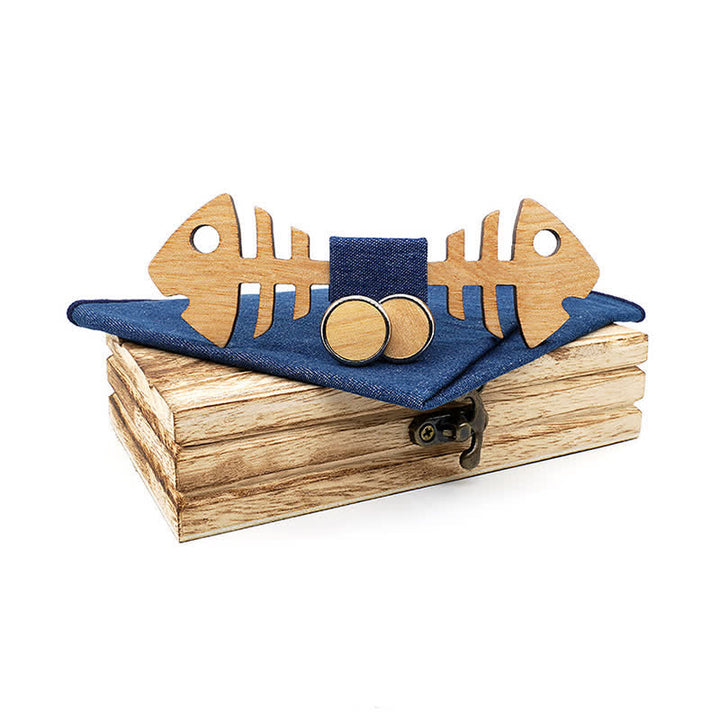 Juego de 3 pajaritas de madera con diseño de espina de pescado para hombre