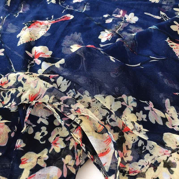Bufanda ligera con estampado de pájaros y flores para mujer
