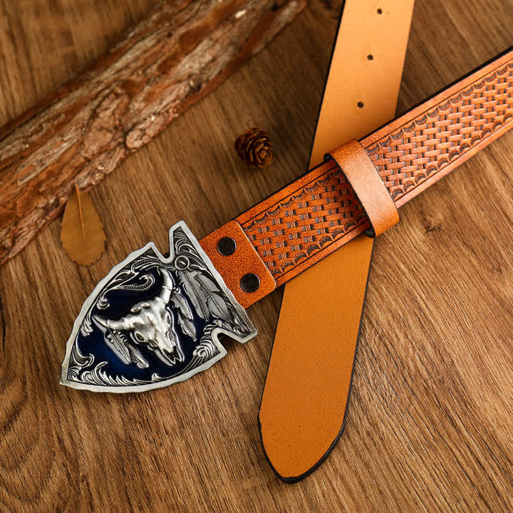 Cinturón de cuero estilo étnico con cabeza de toro dominante para hombre