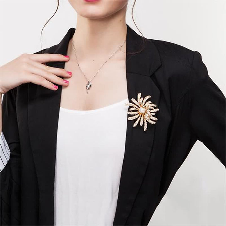 Broche de perlas con flores coralinas para mujer