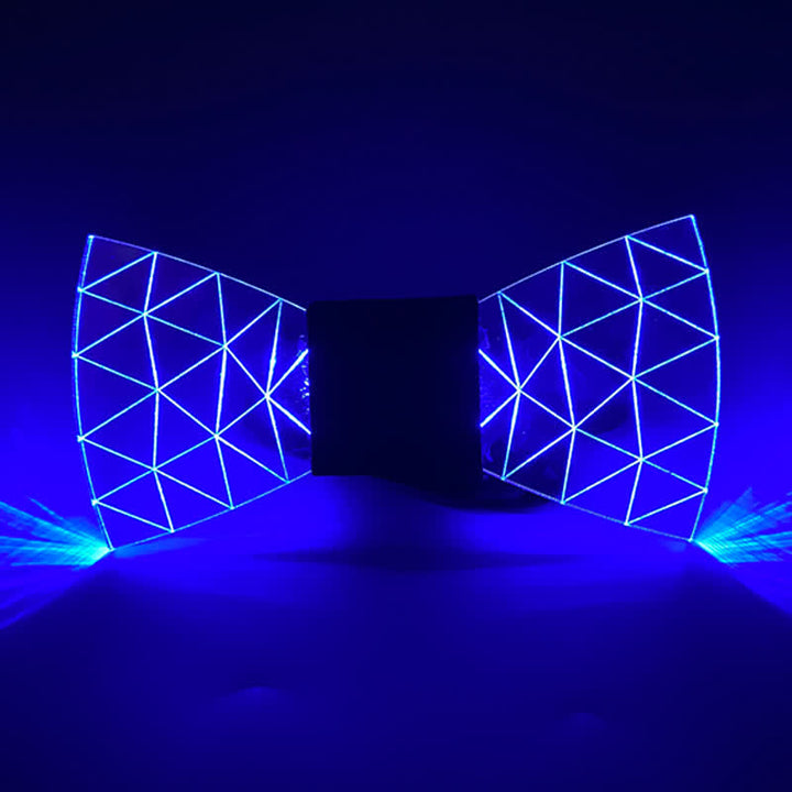 Pajarita acrílica con diseño de diamantes y luces LED de neón de 7 colores