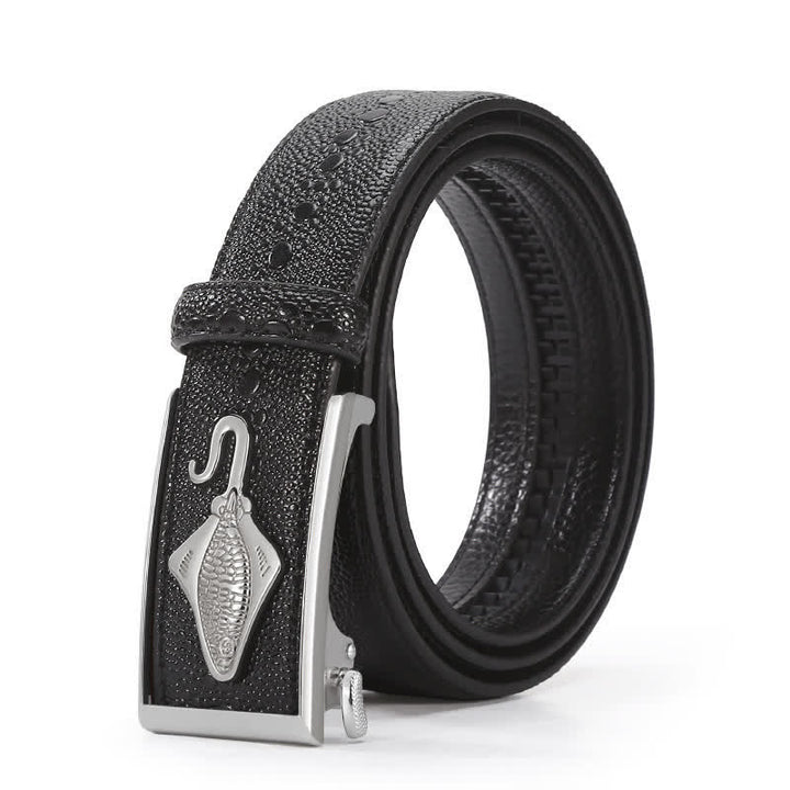 Cinturón de piel con trinquete y estampado de cocodrilo perlado para hombre