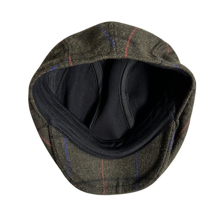 Boina vintage con rayas naranjas y azul oliva