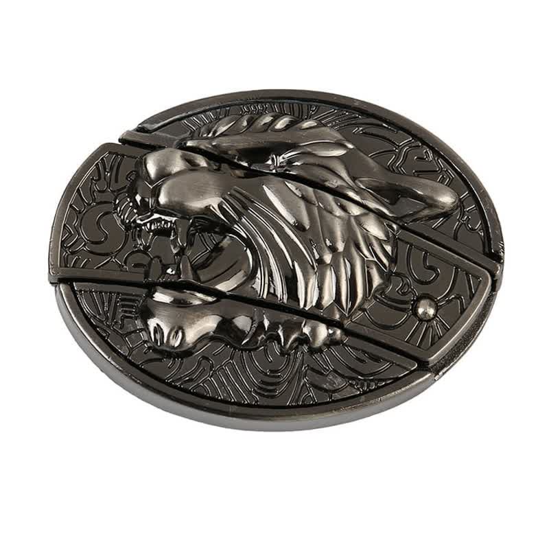 Cinturón de cuero con diseño de tigre rugiente para hombre con navaja plegable
