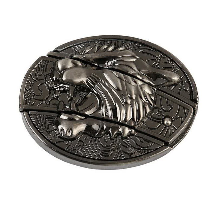 Cinturón de cuero con diseño de tigre rugiente para hombre con navaja plegable