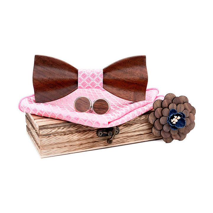 Juego de 4 pajaritas de madera de nogal negro para hombre