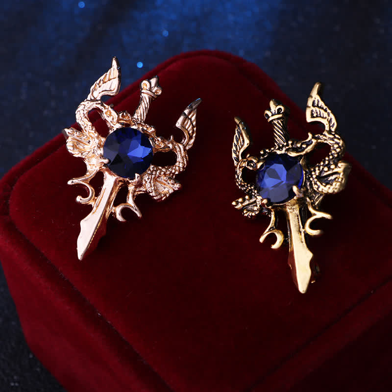 Broche de espada de dragón con gema retro para hombre