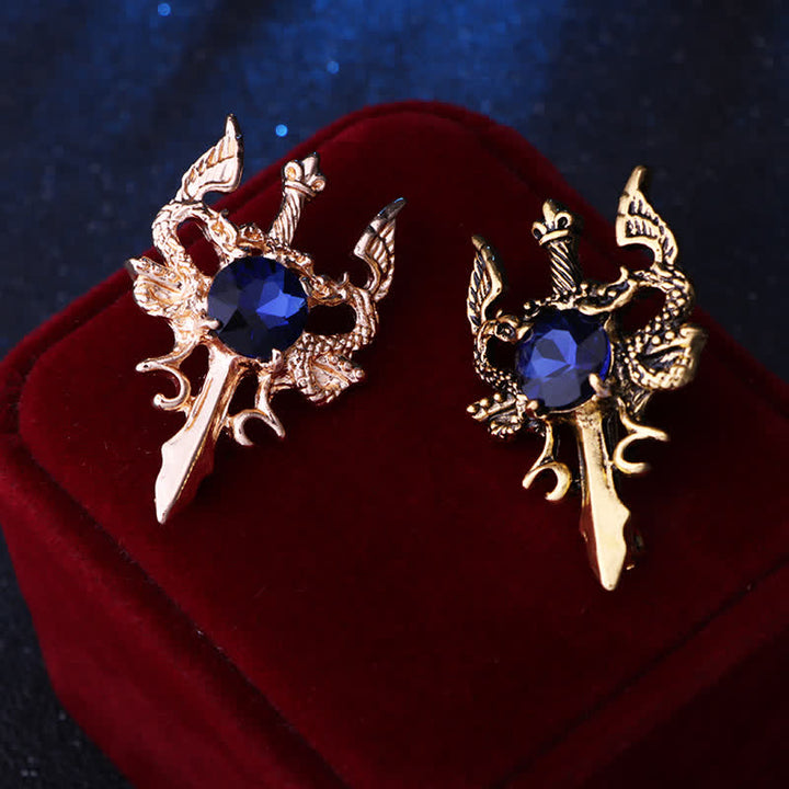 Broche de espada de dragón con gema retro para hombre