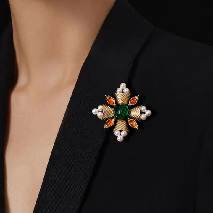 Broche de perla con cruz barroca de emperatriz para mujer