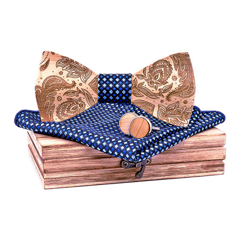 Juego de 3 pajaritas de madera con diseño de cachemira tallada para hombre.