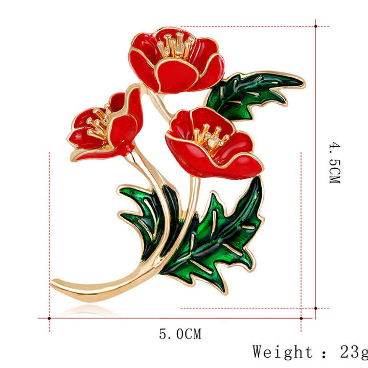 Broche unisex con ramo de flores de amapola