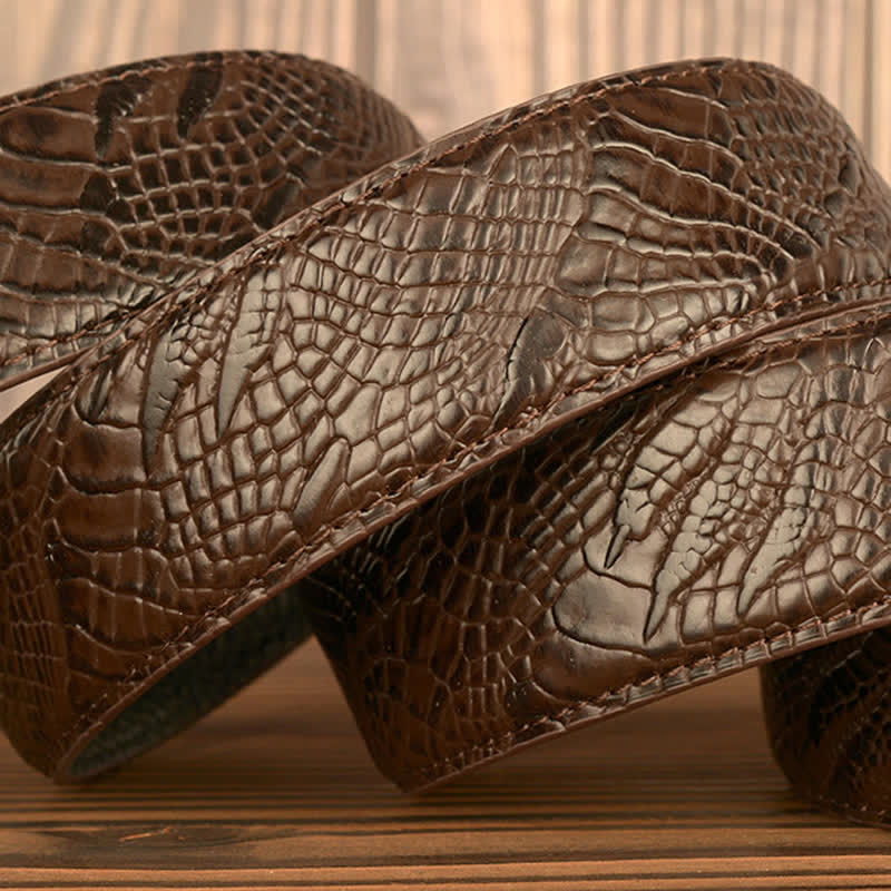 Cinturón de piel con estampado de cocodrilo y ancla náutica para hombre