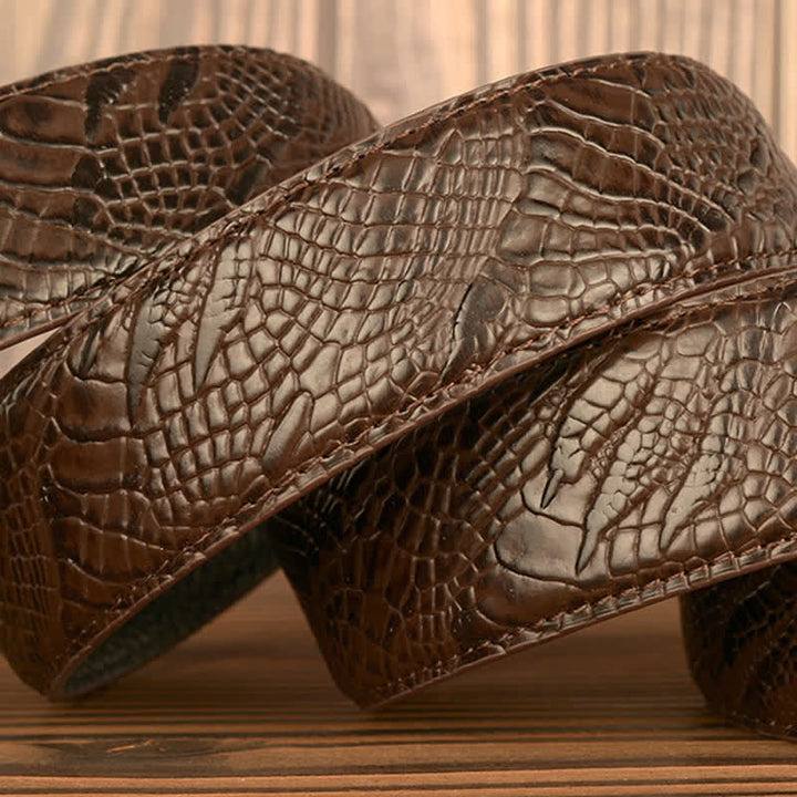 Cinturón de piel con estampado de cocodrilo y ancla náutica para hombre