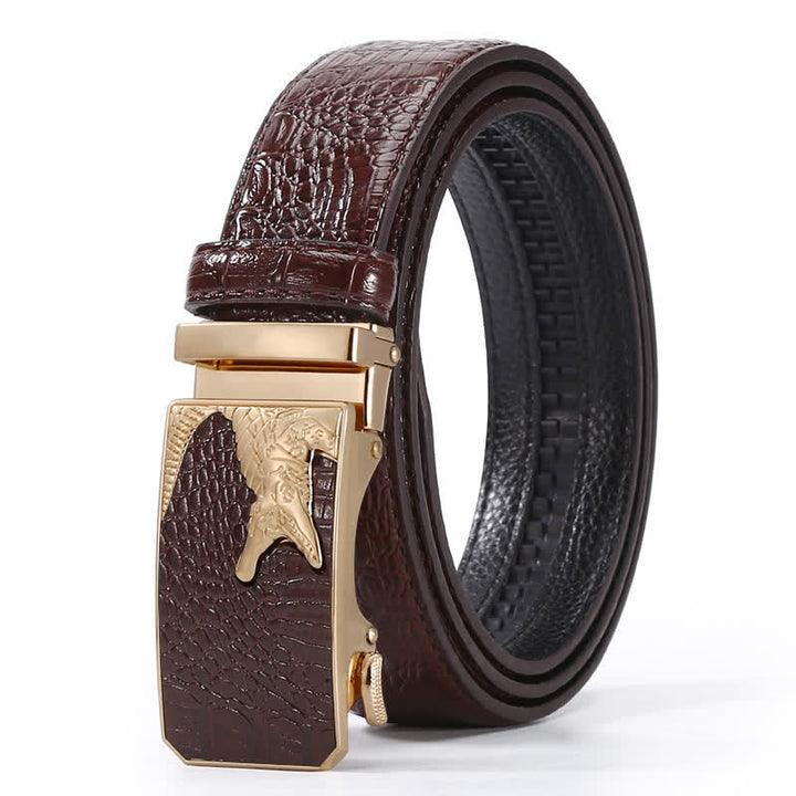 Cinturón de piel con hebilla automática y diseño de cocodrilo para hombre