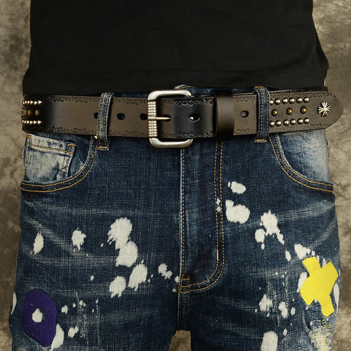 Cinturón unisex estilo rock con decoración con tachuelas y remaches cruzados