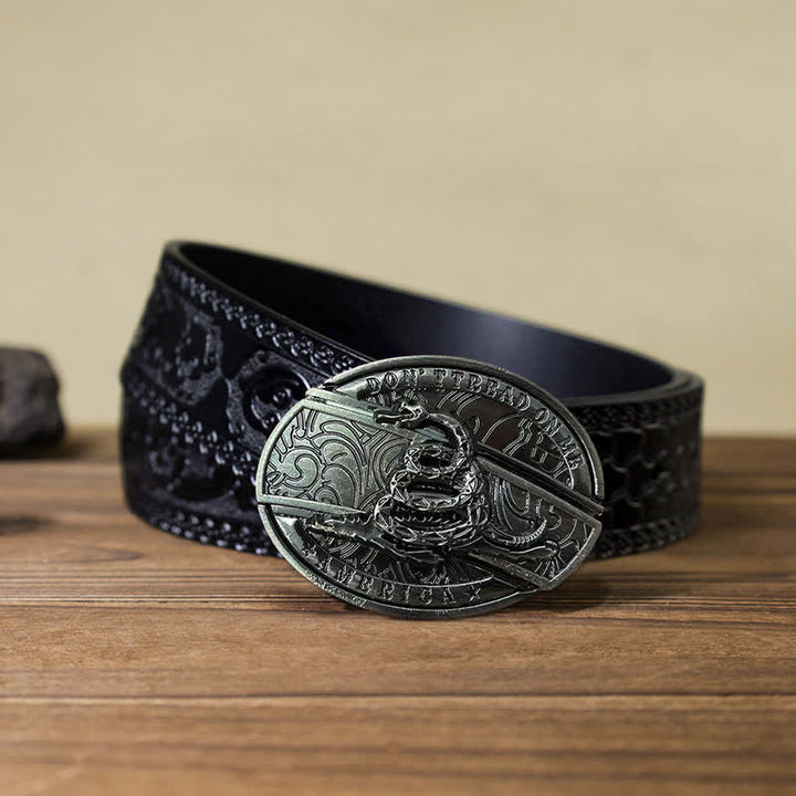 Cinturón de cuero con navaja plegable oculta Black Mamba para hombre