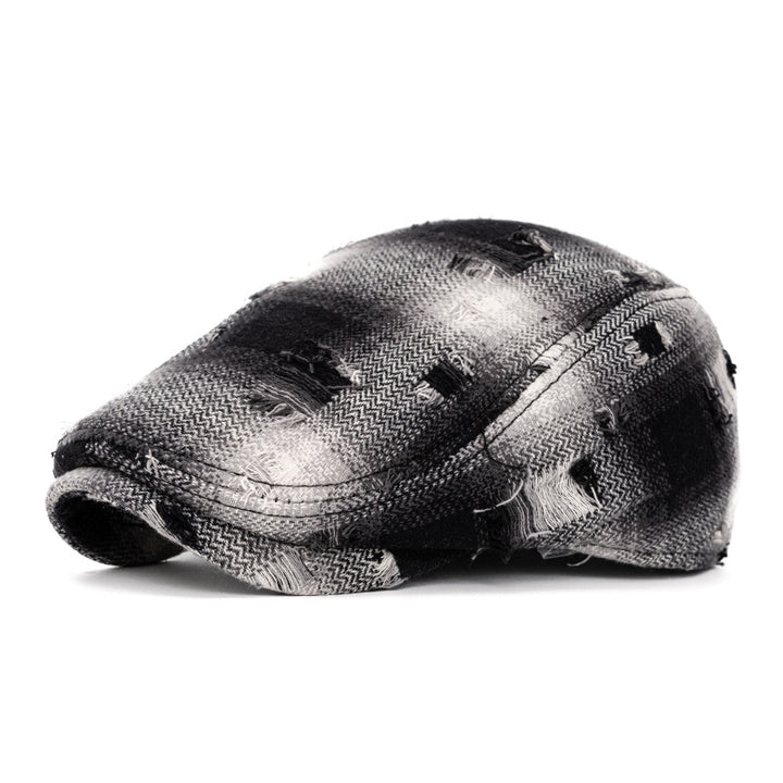Boina a cuadros vintage con borde roto para otoño e invierno - Negro - Ajustable (22"-24") - image 12