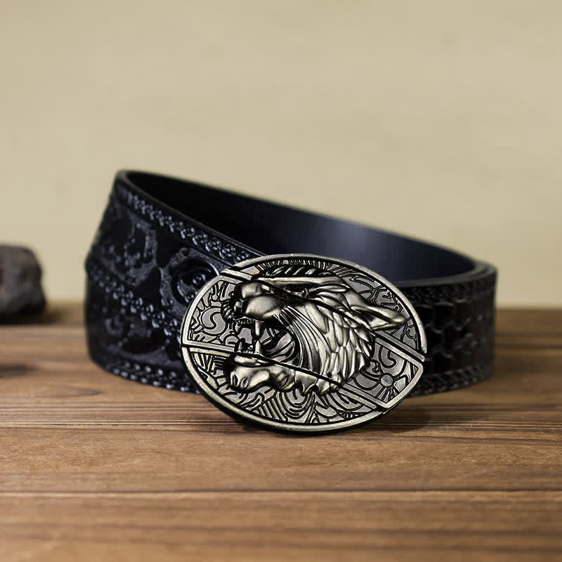 Cinturón de cuero con cuchillo plegable oculto Roaring Tiger para hombre