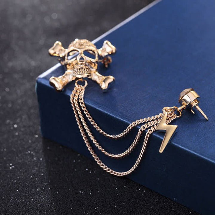 Broche de cadena con relámpagos y calavera gótica para hombre