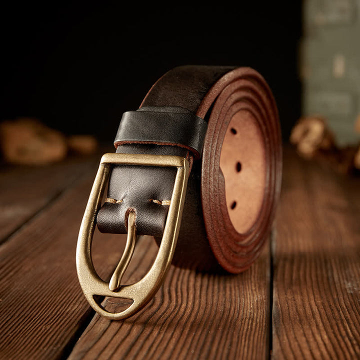 Cinturón de cuero resistente con hebilla de cobre para hombre