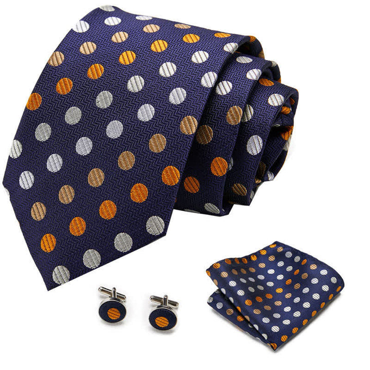 Conjunto de 3 corbatas de lunares naranjas y azul marino para hombre