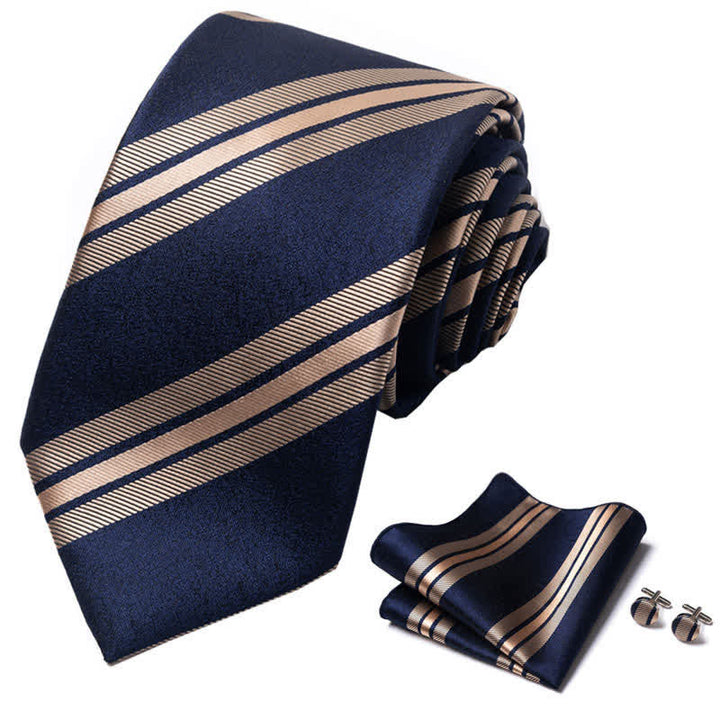 Conjunto de 3 corbatas de rayas azul marino y trigo para hombre