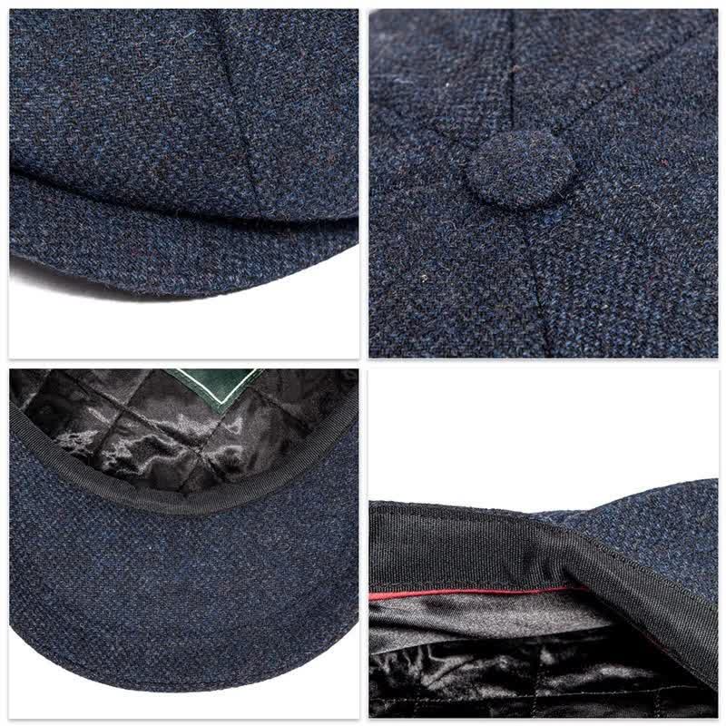 Boina octogonal clásica de tweed con diseño de espiga