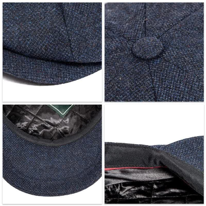 Boina octogonal clásica de tweed con diseño de espiga