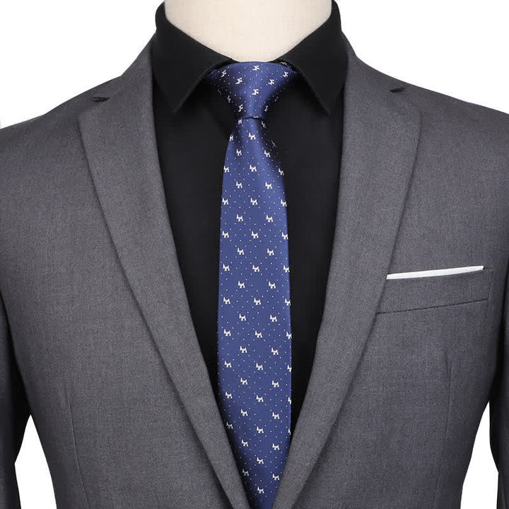 Corbata de noche azul marino con diseño de cachorro para hombre