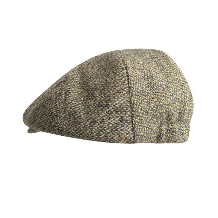 Boina plana de tweed con cuadros en espiga
