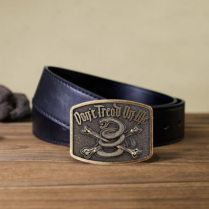 Cinturón de cuero con hebilla de serpiente de cascabel y calavera para hombre, hecho a mano