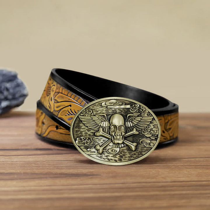 Cinturón de cuero con hebilla para hombre, con diseño creativo de calavera y ángel, para llevar cerveza