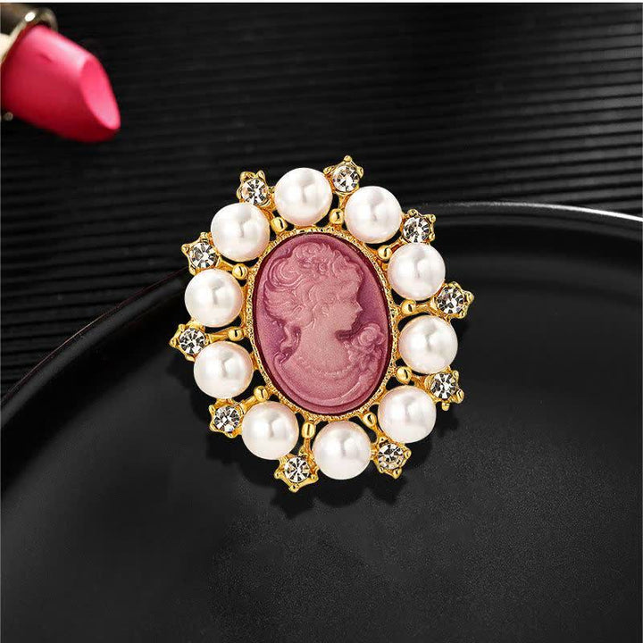 Broche de perlas de belleza con relieve de palacio para mujer