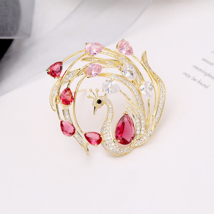 Broche de pavo real adornado con fénix para mujer