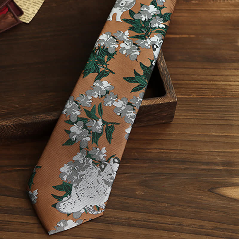Corbata botánica con diseño de lobo novedoso para hombre de Tawny & Gray