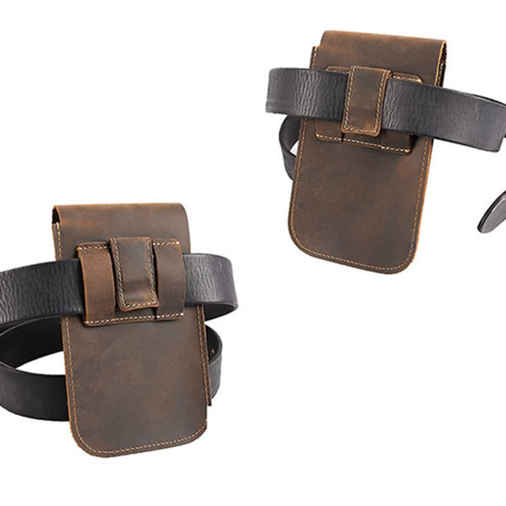 Funda para teléfono móvil con tapa magnética de piel auténtica y cinturón