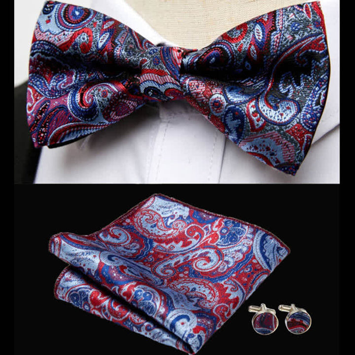 Conjunto de 3 pañuelos de bolsillo con pajarita de cachemira de lujo para hombre