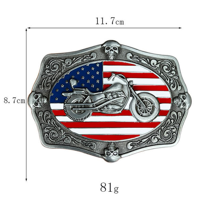 Cinturón de cuero con hebilla de calavera y bandera de EE. UU. para hombre, hecho a mano, con diseño de motocicleta