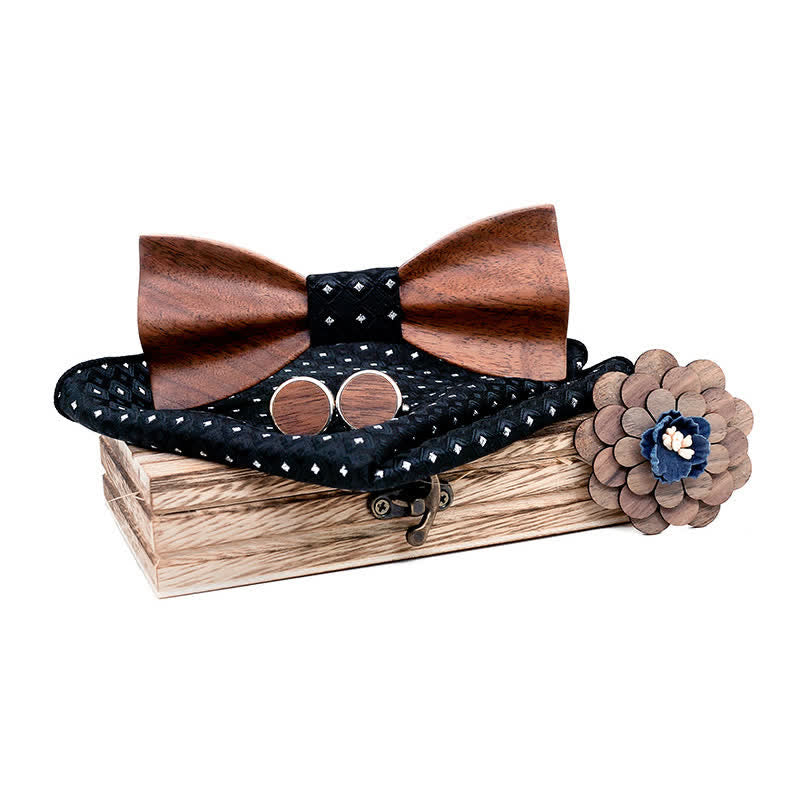 Juego de 4 pajaritas de madera de nogal negro para hombre