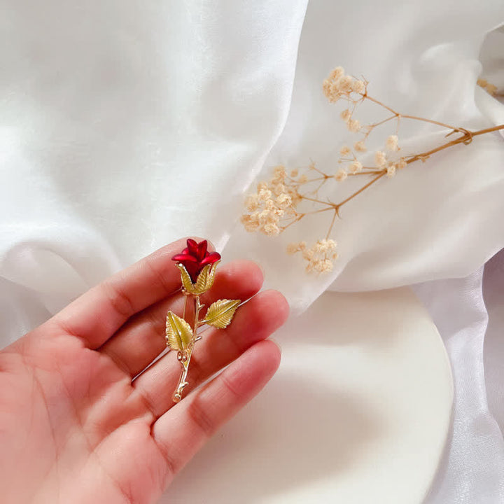 Broche de rosa con tallo para mujer